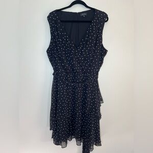 Tahari Arthur S Levine Black White Polka Dot Chiffon Faux Wrap Dress Size 22W